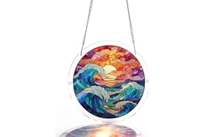 Kaayeewood 83 Pieces Acrylic Puzzle Window Hanging, Colorful Sunset Sea Sun Catchers Panel SunCatchers Puzzles Decor for Birt