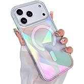 Heaofei Cute Case for iPhone 17 Pro Case for Women Girls [ Compatible with Magsafe ] Clear Glitter Girly Aesthetic Rainbow Sparkly Bling Magnetic Phone Cover, Iridescent Geometry