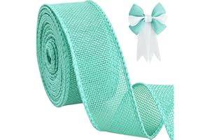 TONIFUL Burlap Wired Ribbon, 1-1/2 Inch Faux Burlap Ribbons, Turquoise Aqua Blue Burlap Ribbon for Christmas Home Decor Gift Wrapping Tree Topper Bow Wreath Outdoor Decoration DIY Crafts (10 Yards)