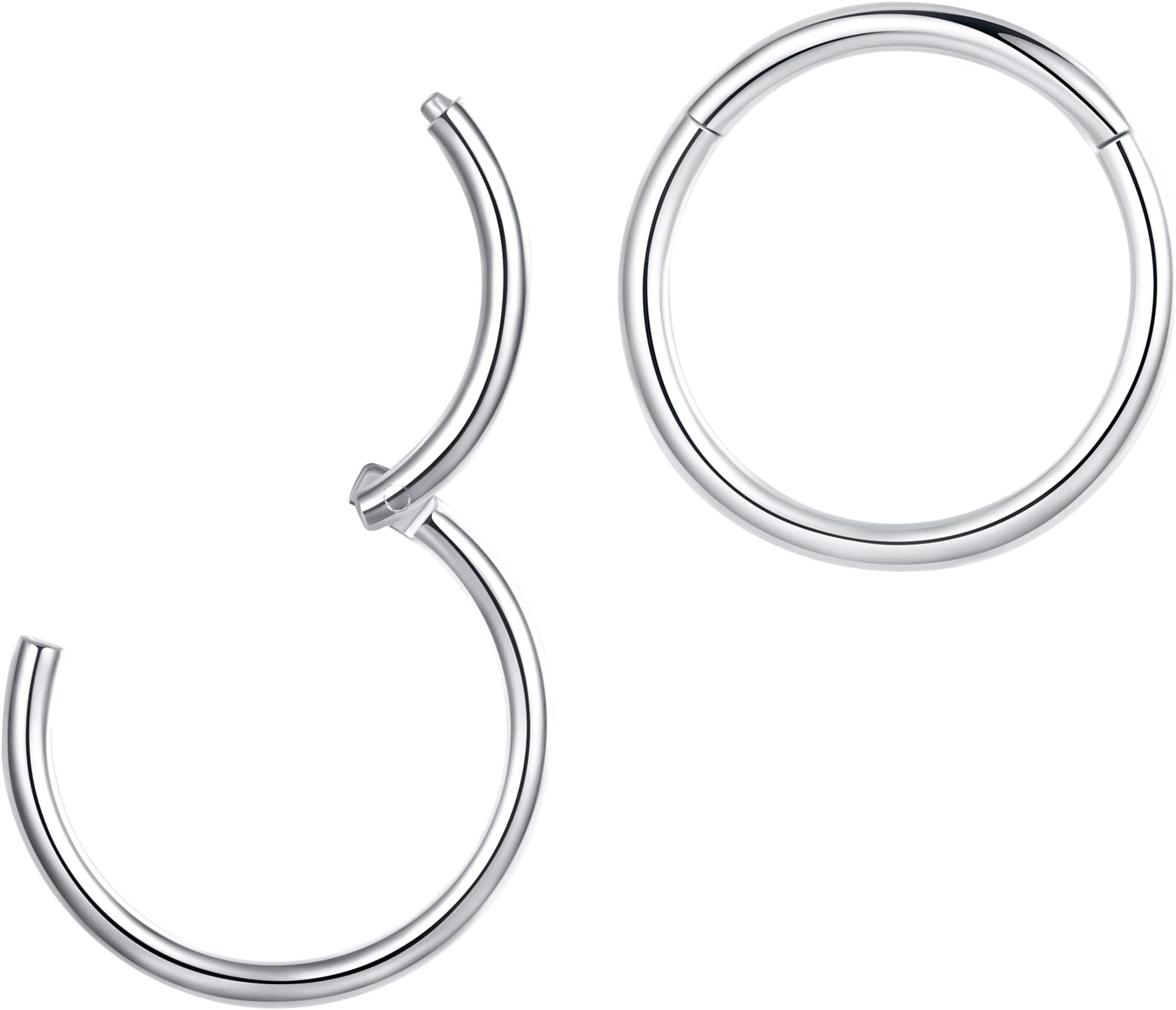 Lovebodyjewelry 316l Surgical Steel Hinged Nose Rings Hoop 20G 18G 16G 14G 12G 10G Lip Rings Septum Clicker Hoop Earrings Inner Diameter 5mm to 14mm, Color Gold - Rose Gold - Silver - Black