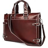 Leder Luxus Leather Laptop Briefcase for Men - Classic Brown, 3 Zipper Pockets, 2 Spacious Compartments, Fits 16-inch Laptop (16x12x4 inches)