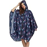 Womens Rain Poncho Stylish Polyester Waterproof Raincoat Free Size with Hood Zipper
