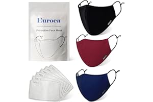 Euroca - Cloth Face Mask, Soft Cotton Face Masks, Washable & Reusable Face Masks, Adjustable Face Mask With Filter Sheets