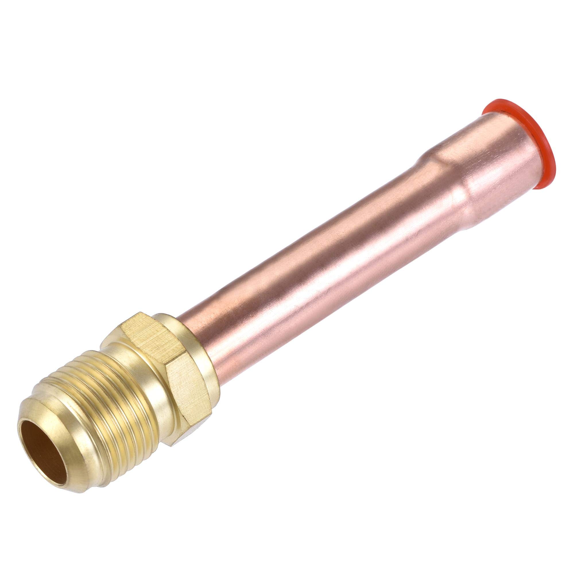 sourcing map Brass Pipe Fitting, 1/2 SAE Flare Connector Male Thread Adapter with Copper Tube for Air Conditioner HVAC System