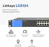 Linksys LGS124 24 Port Gigabit Unmanaged Network Switch Metal Housing Plug Play view 2