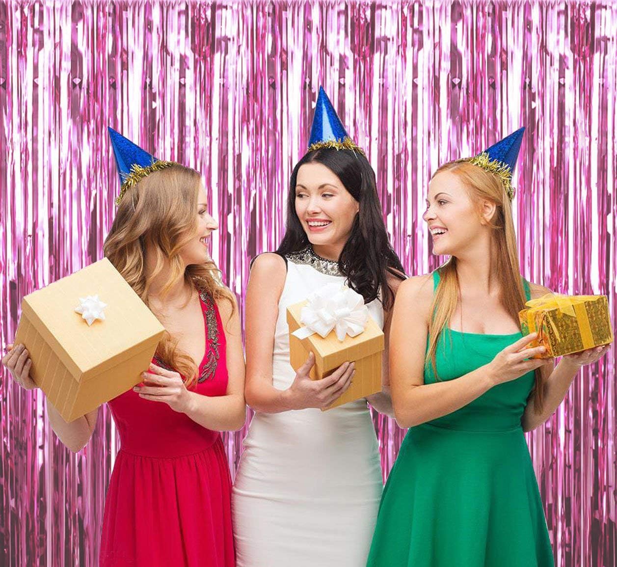 FECEDY 2pcs 3ft x 8.3ft Light Pink Metallic Tinsel Foil Fringe Curtains Photo Booth Props for Birthday Wedding Engagement Bridal Shower Baby Shower Bachelorette Holiday Celebration Party Decorations: Toys & Games