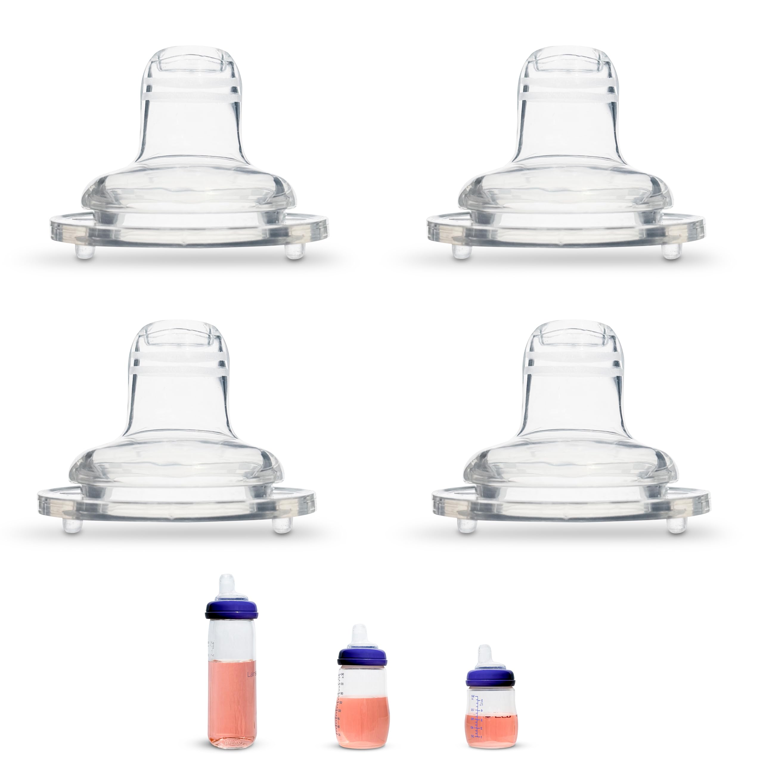 Sippy Spout Nipples for Lansinoh, MAM and Evenflo (Wide Neck) Baby Bottles, 4-Count, Soft Spout, Food Grade Silicone, BPA-Free, Variable Flow, Spill-Proof, Converts Baby Bottles to Sippy Cup 4+ months