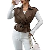 GORGLITTER Women's Cap Sleeve Cropped Trench Coat Trendy Belted Lapel Collar Business Casual Vest Coats