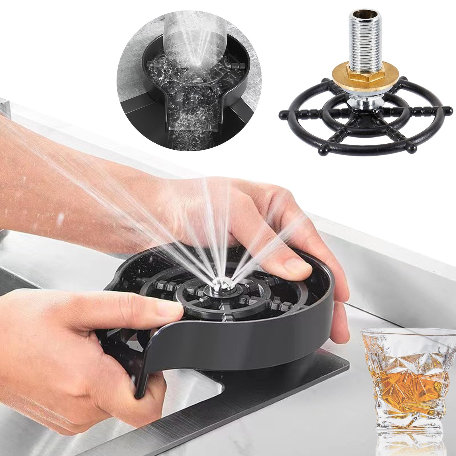 Sink Glass Rinser Washer Kitchen Bar Top Cup Bottle Automatic Washers 304 Stainless Steel High Pressure,1 Pack
