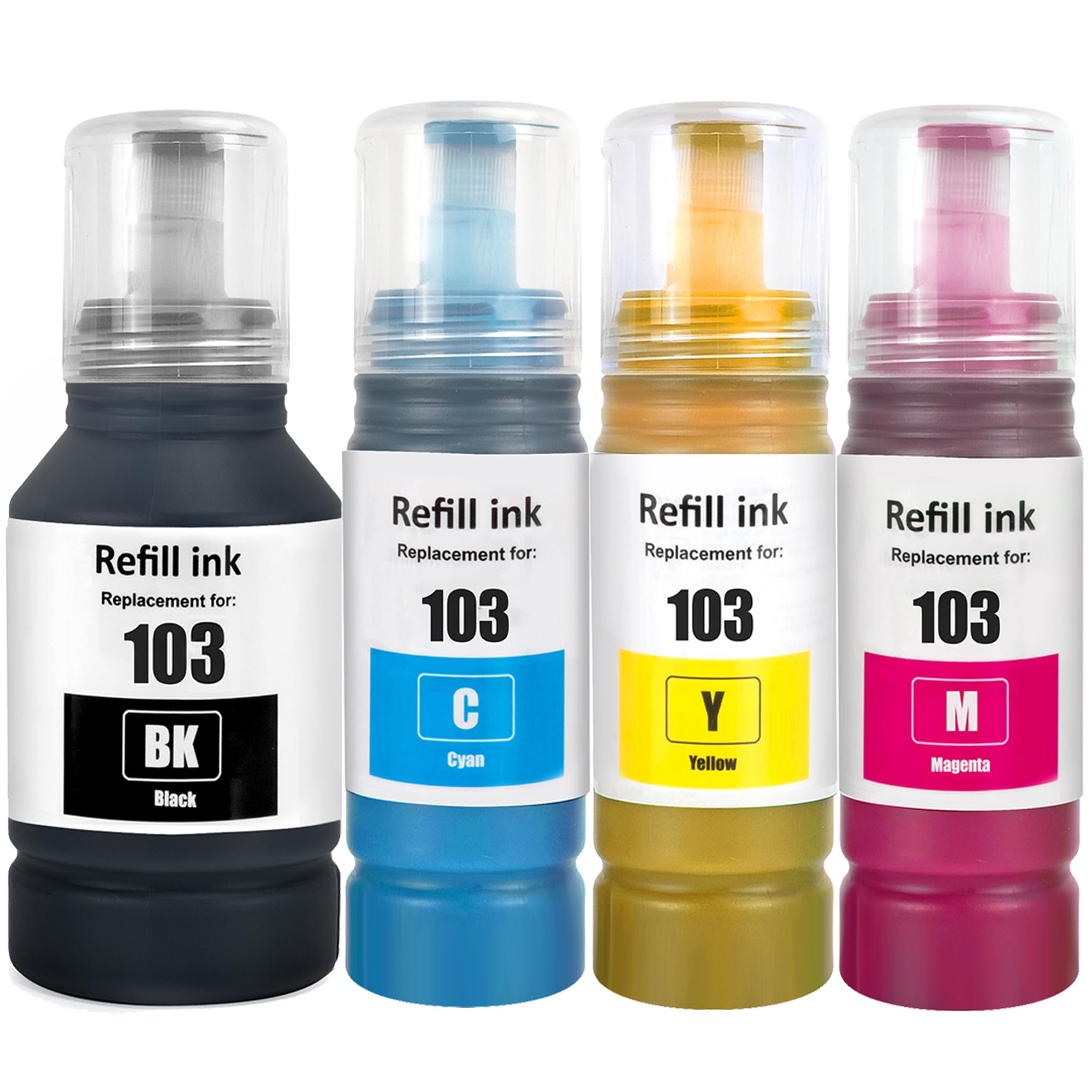 LCL 103 High Capacity Ink Bottle Replacement for Epson 103 Ink Cartridge Bottle Multipack Compatible with Epson EcoTank L1200 L1210 L1250 L3100 L3110 L3111 L3116 L3150 L3151 L3156 L3160 L3210 (4 Pack)