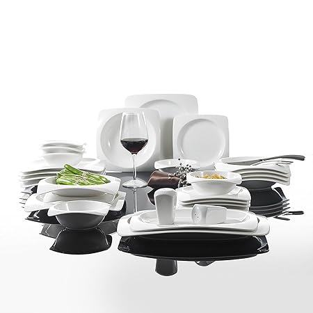 MALACASA, Serie Rosana, 28-teilig Kombiservice Porzellan Geschirrset mit je 6 Schalen, 6 Dessertteller, 6 Suppenteller, 6 Spe