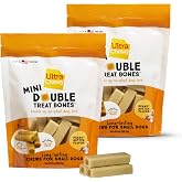 Ultra Chewy Mini Double Treat Bones Dog Treats, Peanut Butter, 9oz, 2 Packs | Long-Lasting, Made in USA, Highly Digestible, Ideal for Aggressive Chewers
