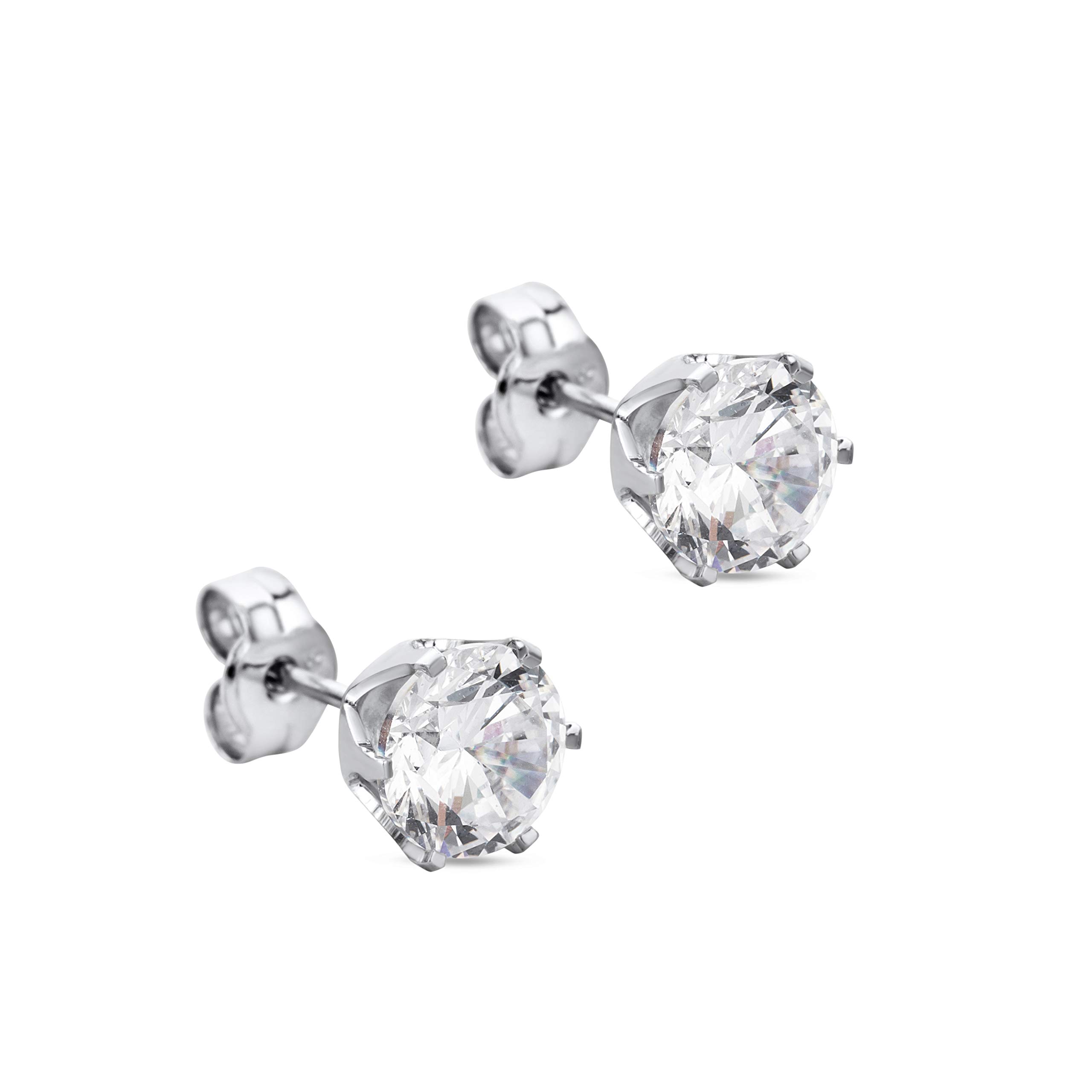Orovi ear studs earrings set, ladies white gold studs 9 carat (375) cubic zirconia brilliant cut