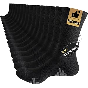 JOYNÉE 8 Pairs Mens Cushion Athletic Crew Socks Long Workout Socks