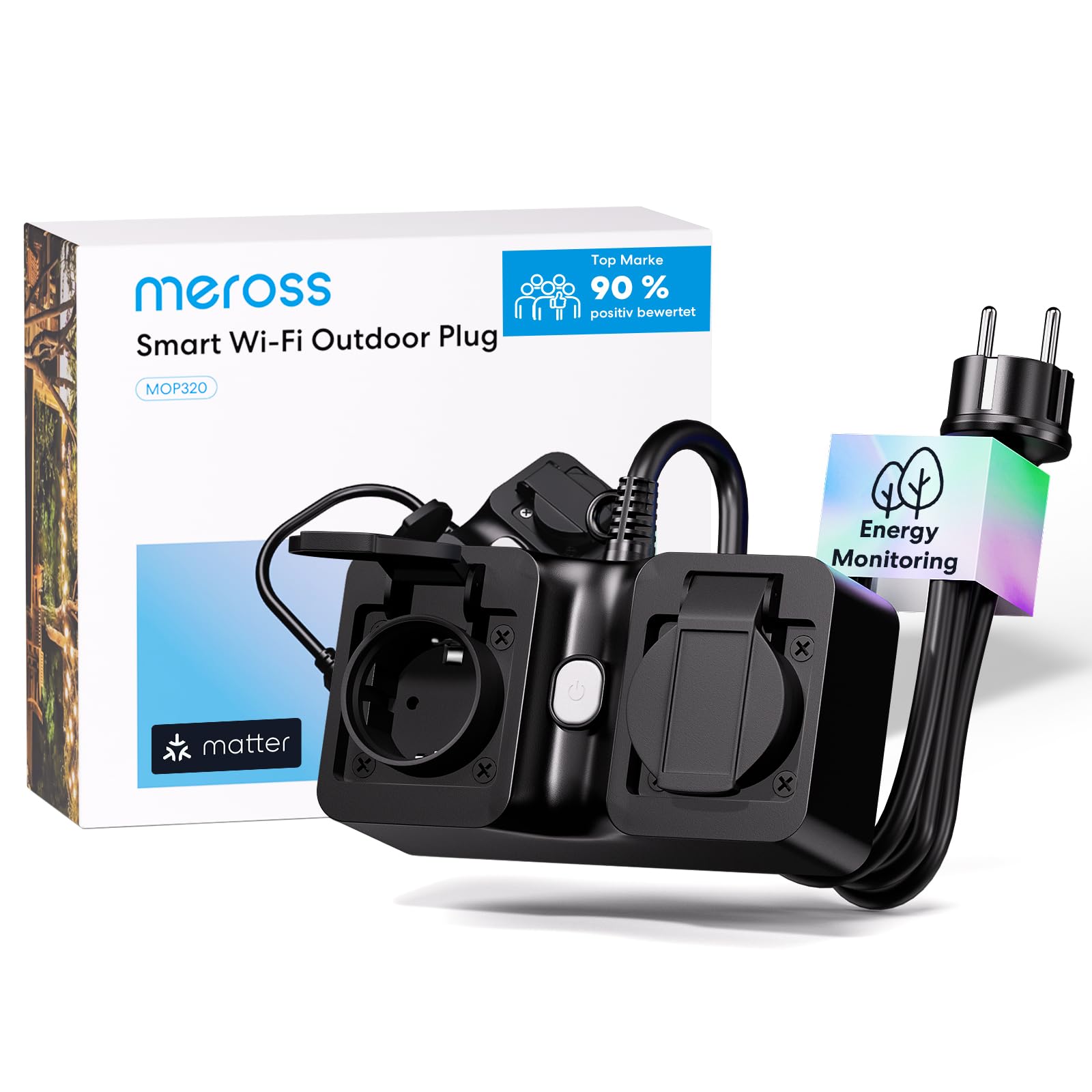 Meross Matter Steckdose Outdoor Wasserdicht IP44 Strommessung