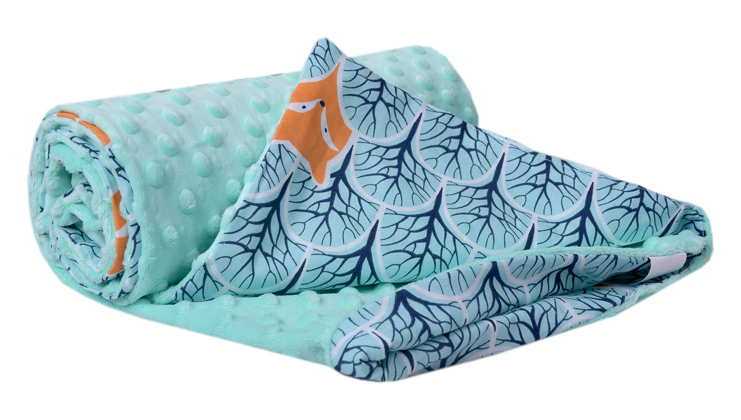 Medi Partners Crawling Blanket for Baby 100% Cotton 75x100cm Double-Sided Multifunctional Plush Cuddly Blanket for Pushchairs Soft Fluffy (Forest with Mint Plush)