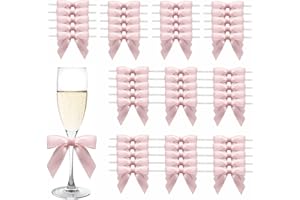 MORSUNBELA 50 Pcs Pink Gift Bow,Small Satin Twist Tie Bows for Gift Wrapping,Crafting,Party,Birthday,Weddings,Mini Gift Bows 