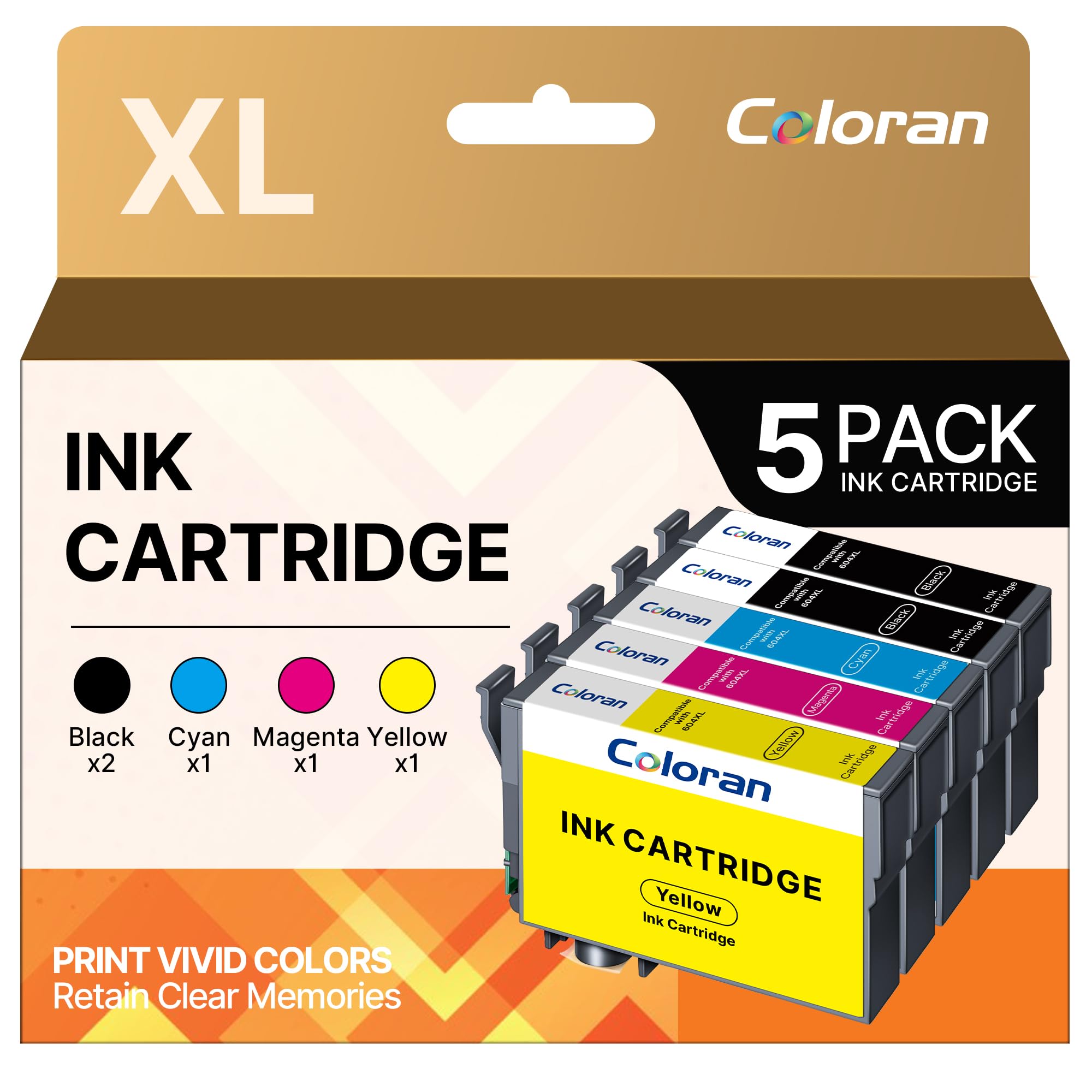 Compatible with Epson 604XL 604 Ink Cartridges for Epson XP2200 ink cartridges Compatible with Expression Home XP-2205 XP-3200 XP-3205 XP-4200 XP-4205 Workforce WF-2930 WF-2935 (5 Pack)