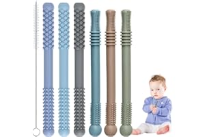 MISSLILI Teething Sticks for Babies, 6 Pack Soft Silicone Teethers for Babies Toddlers Nursing Biting Chewing, Infant Teething Relief, Multicolored Teething Tubes Baby Gift Teethers