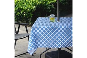 Melaluxe Spring/Summer Wrinkle-Free Waterproof Outdoor Tablecloth with Umbrella Hole and Zipper, 60-Inch-by-84 Rectangle