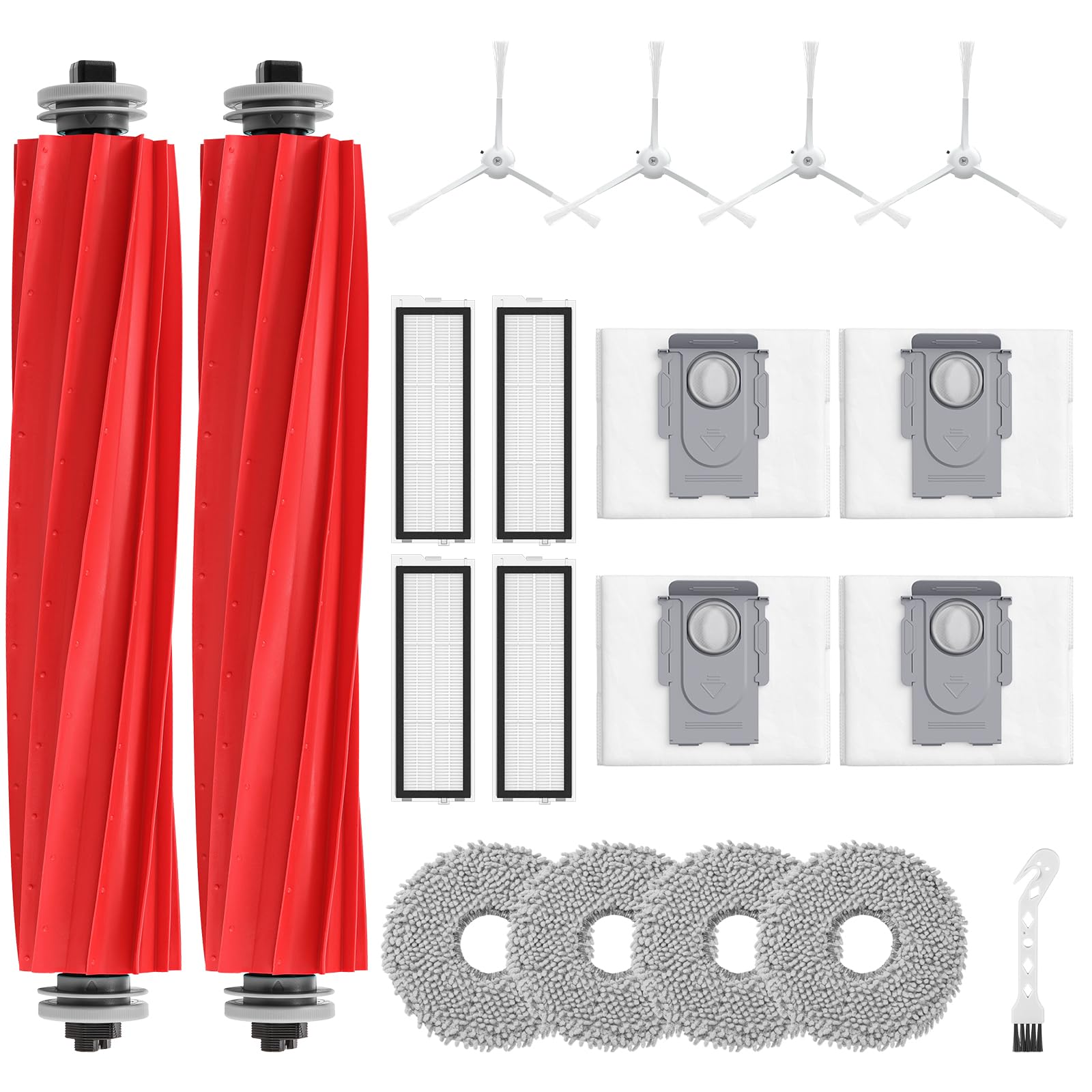 Photo 1 of 19 Pack Replacement Parts for Qrevo S/Qrevo Pro/Qrevo MaxV Robot Vacuum Cleaner Accessories Replacement Kits (2 Rolling Brush + 4 HEPA Filters + 4 Dust Bags + 4 Mop Pads + 4 Side Brushes)