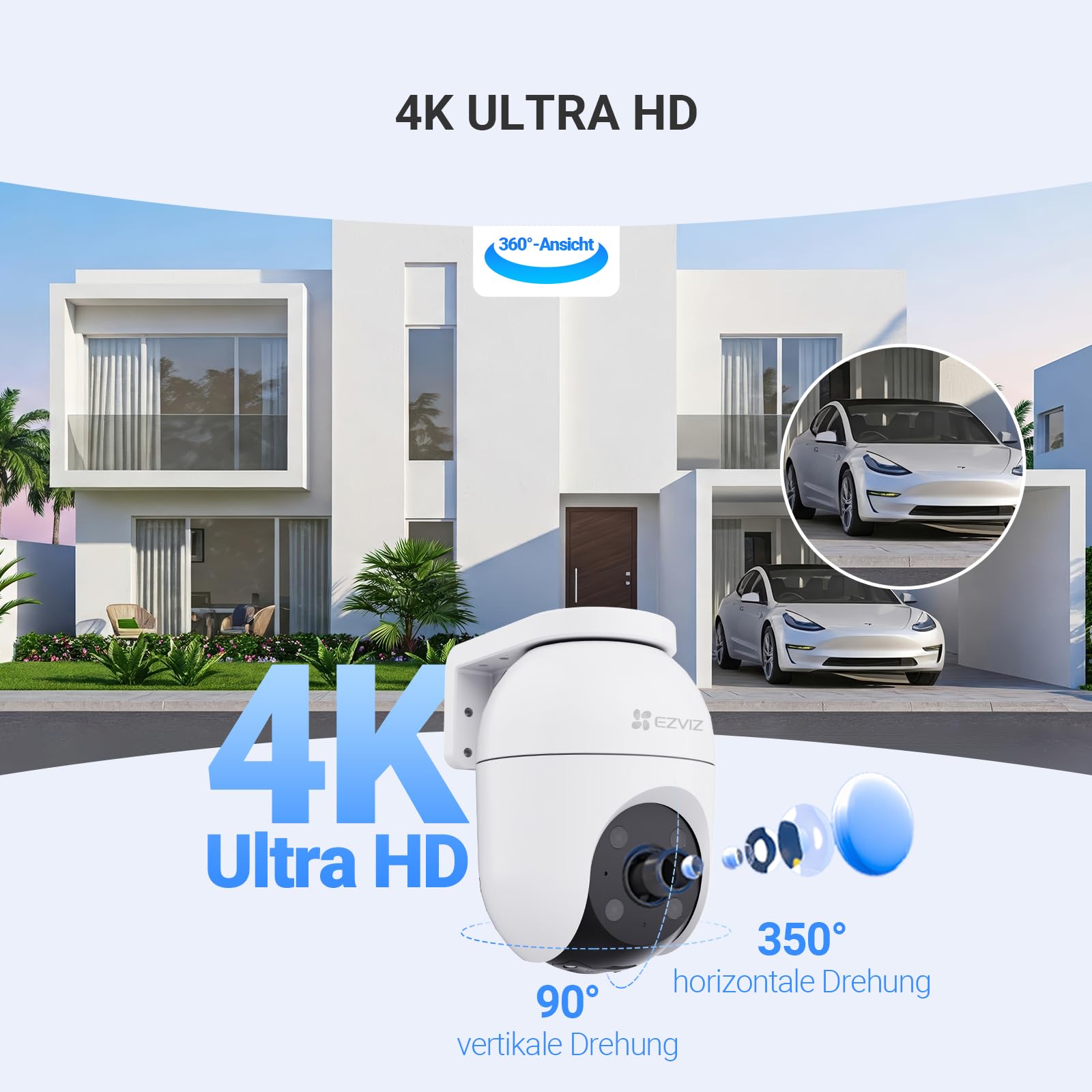 EZVIZ 4K Überwachungskamera Aussen WLAN, 360° PTZ Kamera Außen mit KI-Erkennung, Zwei-Wege-Audio, 2.4 & 5 GHz WLAN, 8MP Farbnachtsicht, Wetterfest, Fernsteuerung per App, C8c 4K (Version 2026) 3