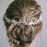 JONKY Bride Pearl Bride Hair Piece Leaf Wedding Headbands Flower Wedding Headpieces Crystal Bridal Hair Accessories for Women (Silver)