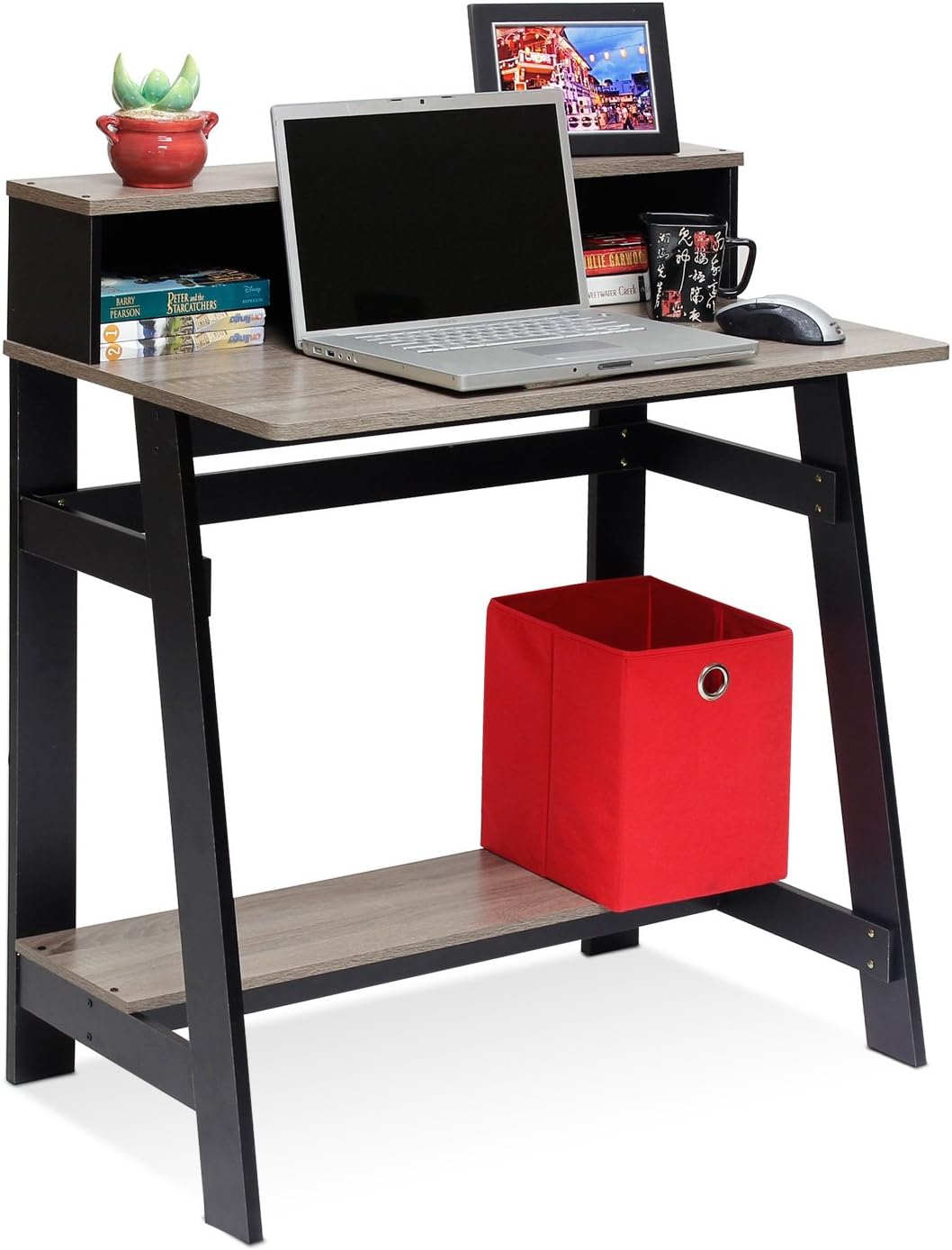 Furinno Simplistic A Frame Computer Desk, Black/French Oak Grey: Furniture & Decor