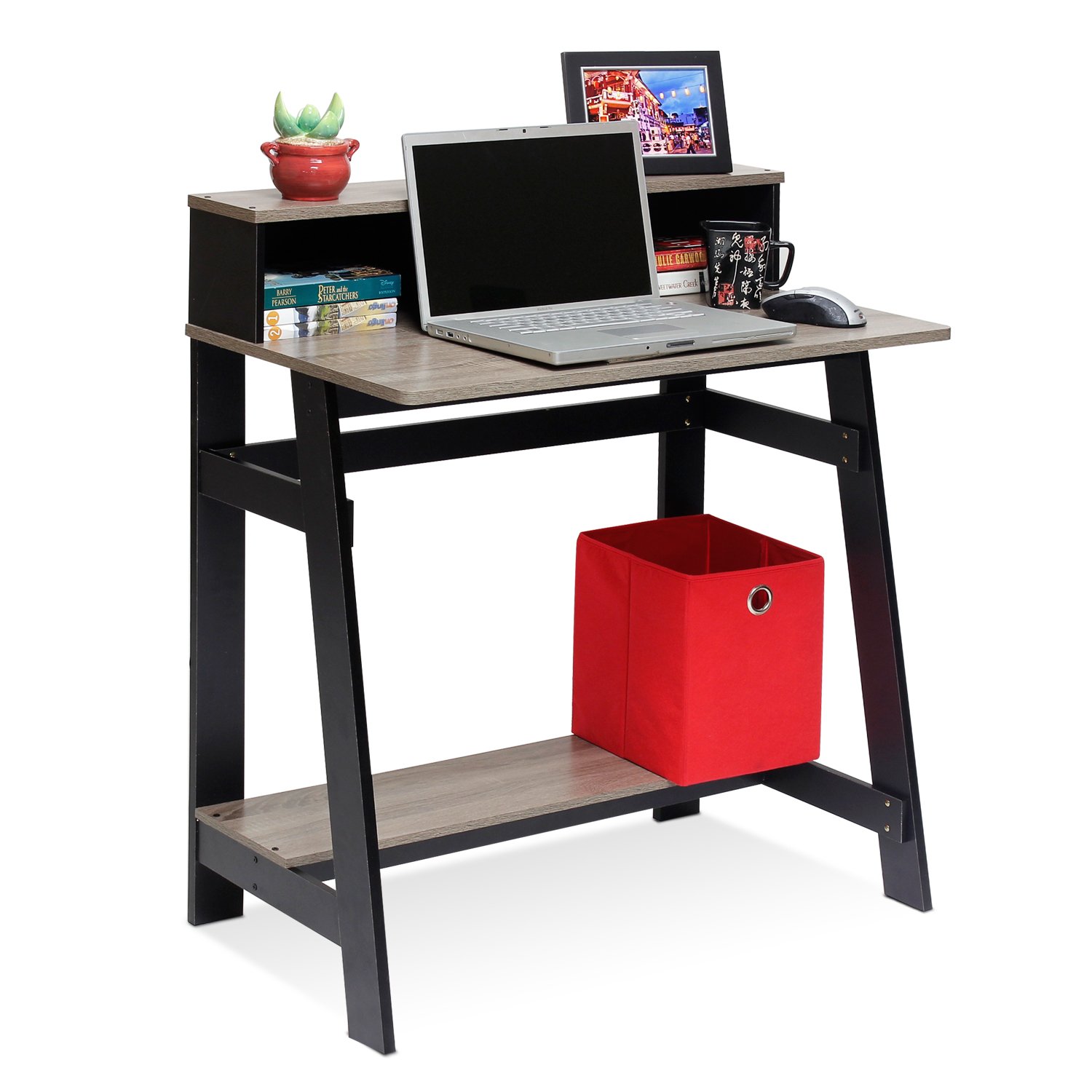 Furinno 14054BK/GYW Simplistic a Frame Computer Desk, Black/Oak Grey