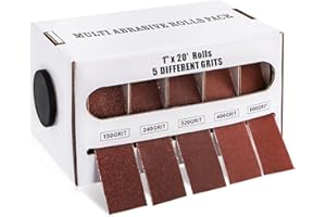 TOPZEA 5 Grits Emery Cloth Rolls with Dispenser, 150/240/ 320/400/ 600 Grits 1" x 20 Ft Abrasive Sandpaper Rolls Assortment, 