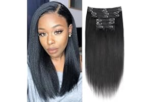 MIHUGASS Yaki Straight Clip in Hair Extensions Real Human Hair Affordable12 Inch Yaki Straight Clip ins Human Hair Brazilian Virgin Hair clip on Hair Extensions 18Clips Per Set 120G