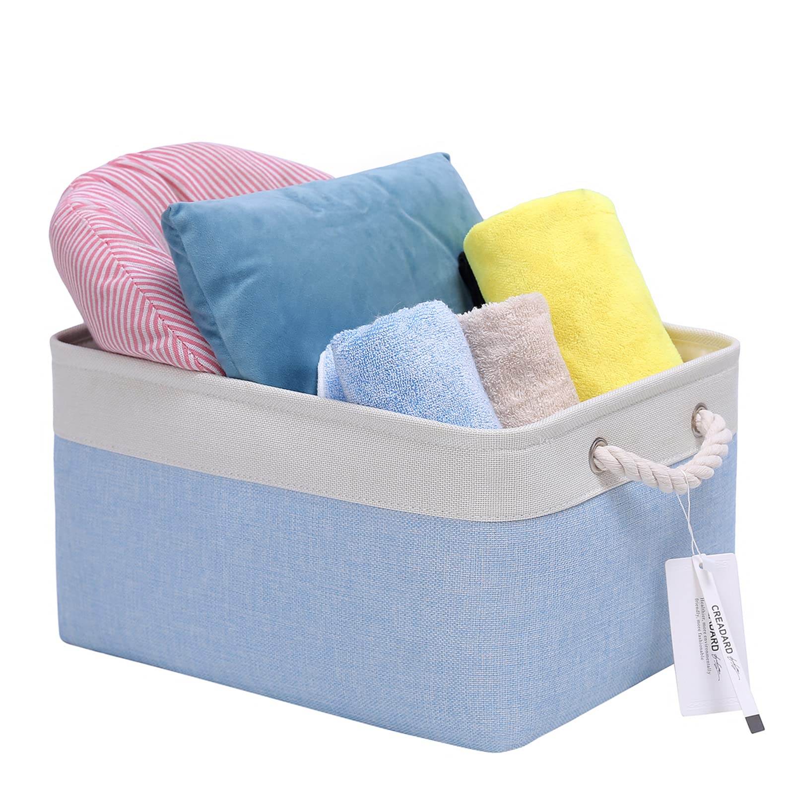 CREADARD Fabric Storage Basket, Foldable Linen Storage Box for Nursery and Home, Collapsible Canvas Shelf Basket for Wardrobe or Bedroom, Bluewhite