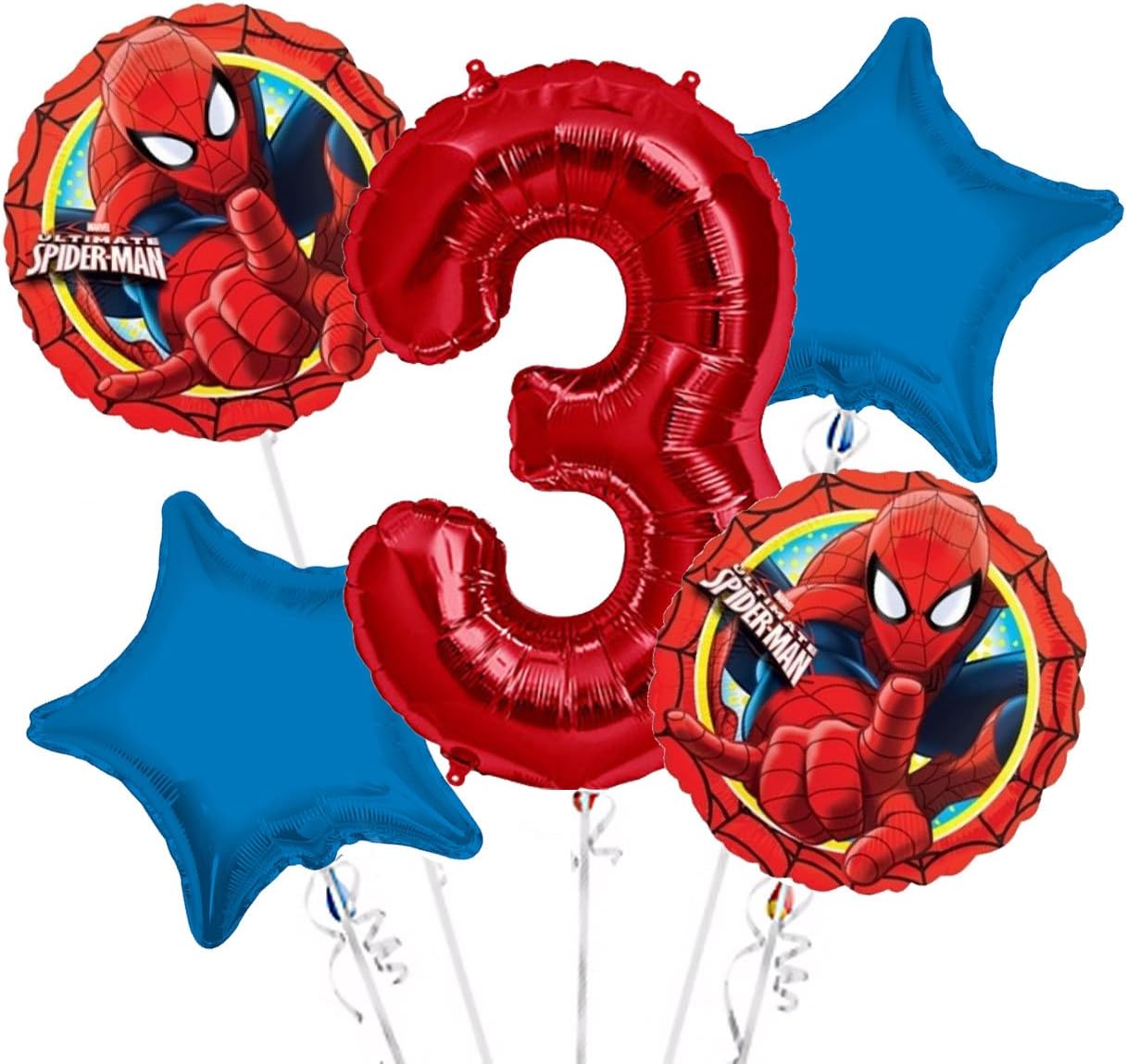 Amazon Com Spiderman Balloon Bouquet 3rd Birthday 5 Pcs Party