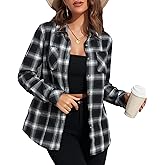 Deer Lady Plaid Flannel Shirts for Women Buffalo Plaid Shirts Oversized Long Sleeve Casual Button Down Blouse Top