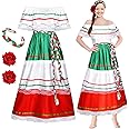 Riyiper Traditional Mexican Dress for Women Fiesta Senorita Costume Spanish Dress with Flower Hair Clip Headband(2X-Large)