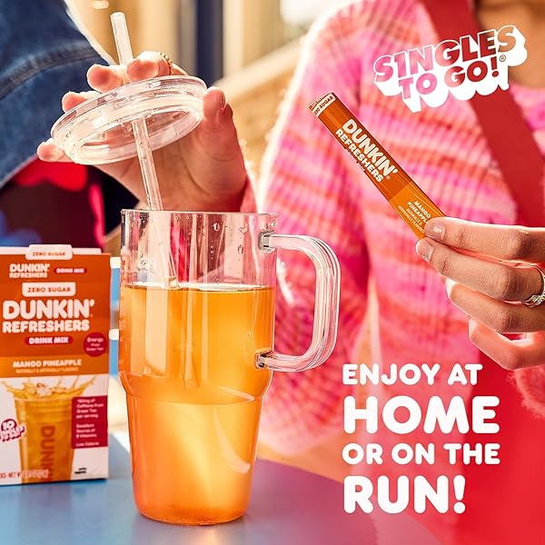 DUNKIN’ REFRESHERS SINGLES TO GO! ZERO SUGAR POWDERED DRINK MIX, 40 CT VARIETY PACK, ENERGY FROM GREEN TEA, ASPARTAME-FREE, NO SYNTHETIC COLORS, 40 SINGLE-SERVE PACKETS, JUST ADD WATER