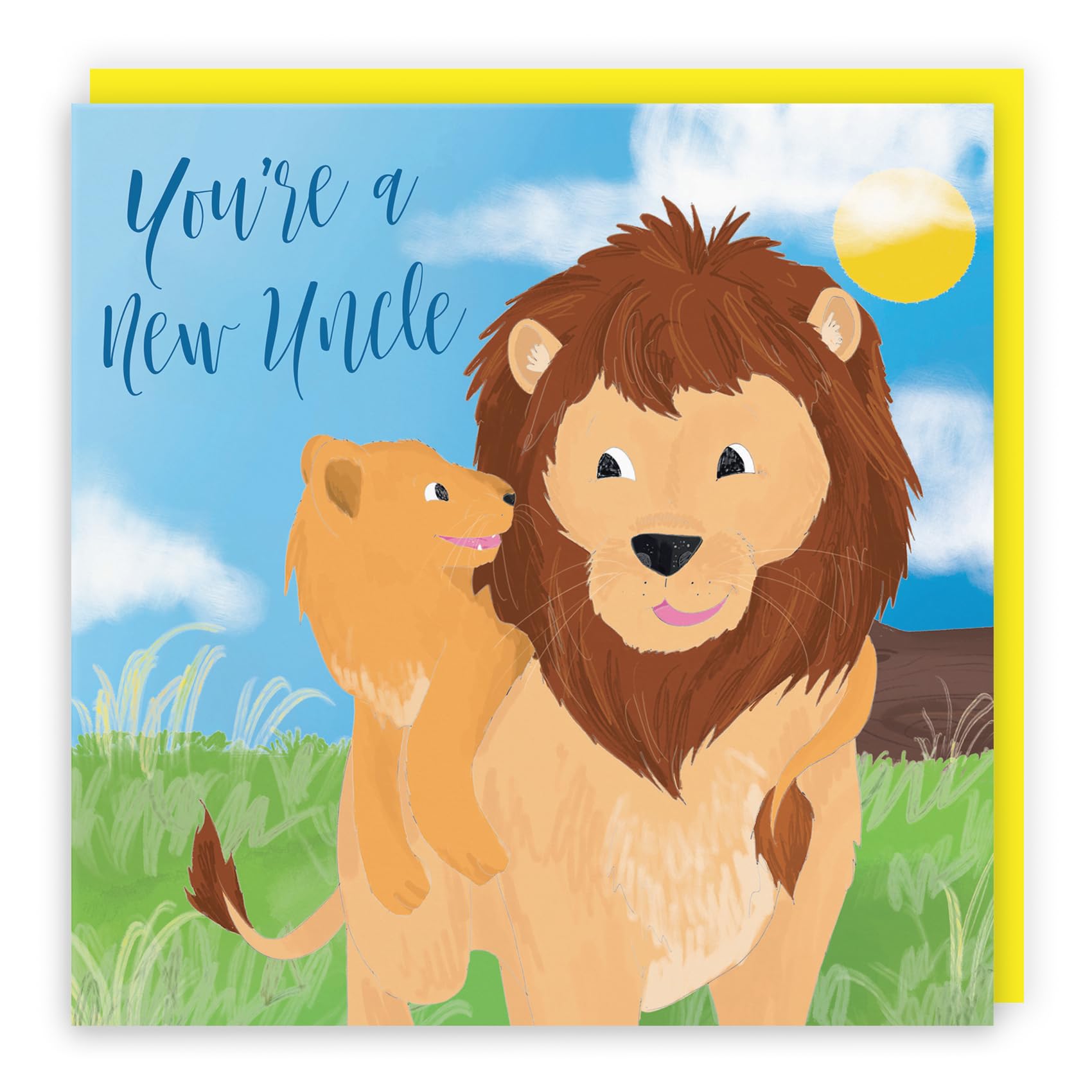 Hunts England - New Uncle Congratulations New Baby Card - Cute Lions - Yellow - You're A New Uncle - Boy - Girl - New Niece - Nephew Card - Jungle Collection