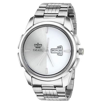 SMAEL Exclusive Series Quartz Movement Stainless Steel Strap Day and Date Silver Dial Analogue Mens and Boys Wrist Watch(CSM73)