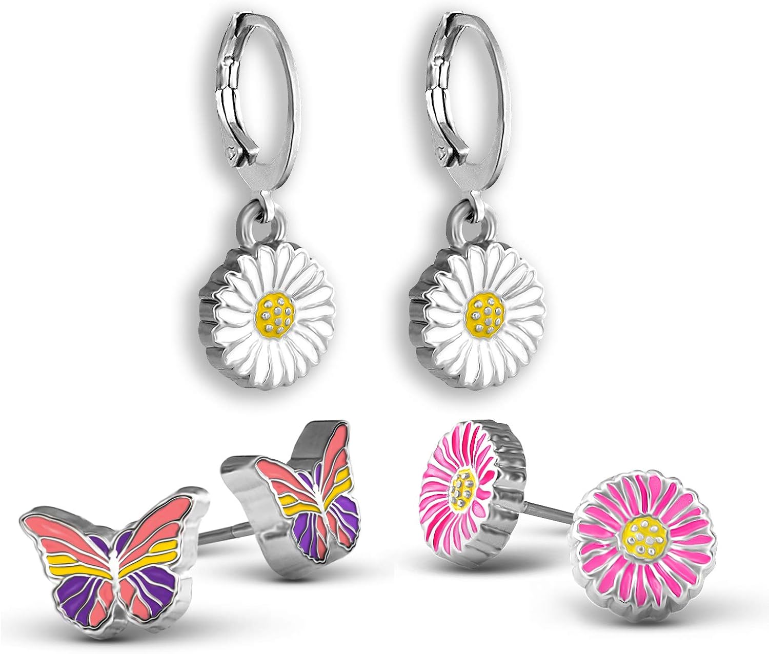 Buy Daisy Earrings For Women Pink or White Daisy Hoop Earrings OR