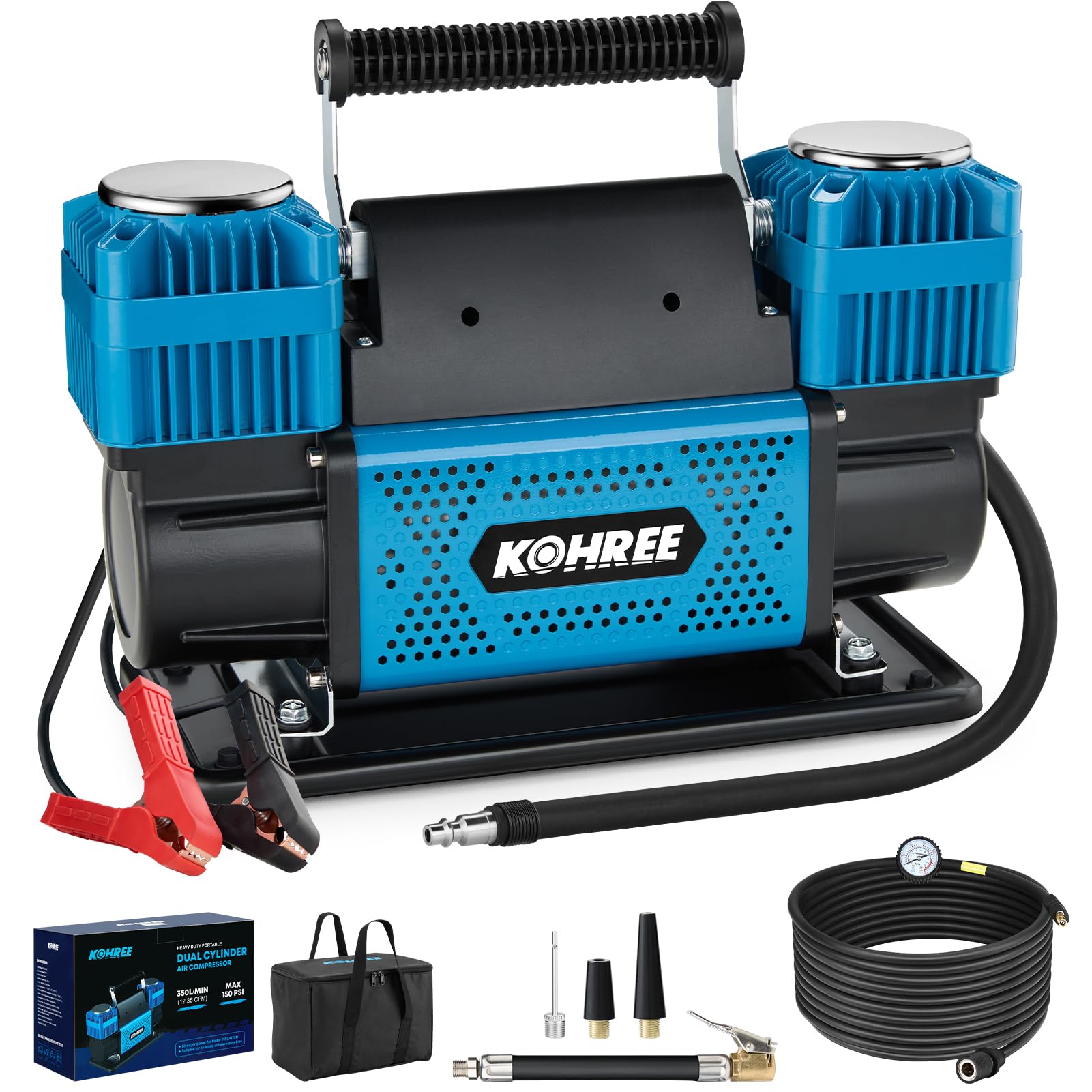 Photo 1 of **MISSING PIECES** Kohree 12V Dual Cylinder Air Compressor, 12.35 ft³/Min Fast Tire Inflator, Portable Heavy Duty Tire Pump with Max 150 PSI for Offroad Truck, RV, 4x4 Vehicles