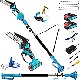 2-in-1 6 in Mini Chainsaw & Electric Pole Saw, Electric Pole Saws for Tree Trimming, 21V Cordless Battery Chainsaw Powered wi