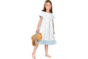 Arshiner Girls Nightgowns Sleepwear Short Sleeve Victorian Pajama Dress Soft Princess Sleepshirt for 3-12 Years Kids