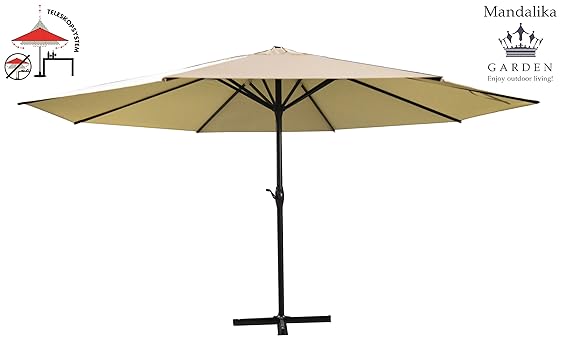 XXL Gastronomie Gartenschirm Mercato 500 Natur, abnehmbare Kurbel und Teleskopfunktion, UV-Schutz 60 Plus, inklusive Plattens