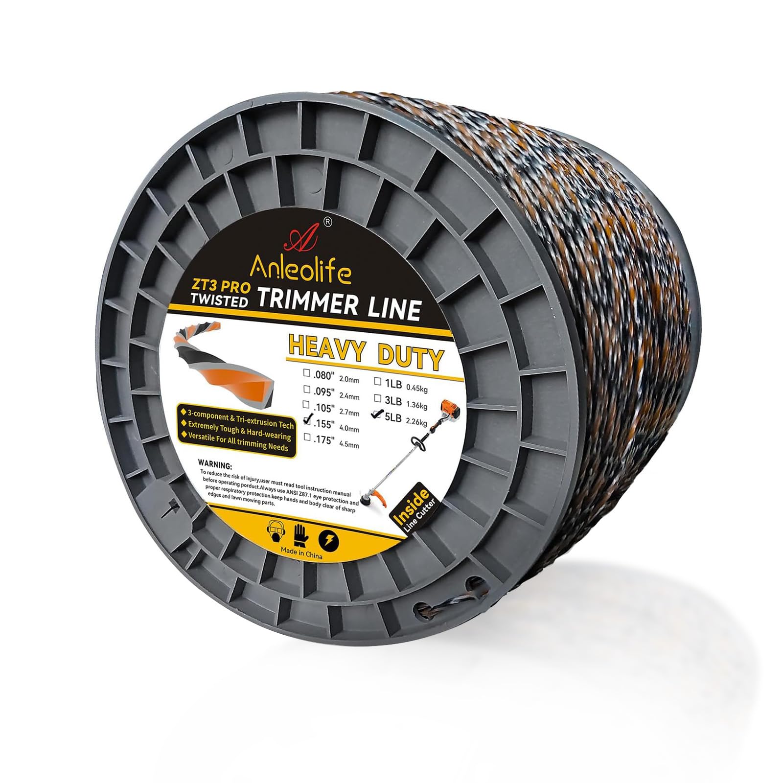 Photo 1 of A ANLEOLIFE 5-Pound ZT3 Pro Heavy Duty Diamond .155-Inch-by-738-ft Twisted Trimmer Line Spool,3-Component Tri-Extrusion 4.0-mm-by-225-meter Weed Eater String