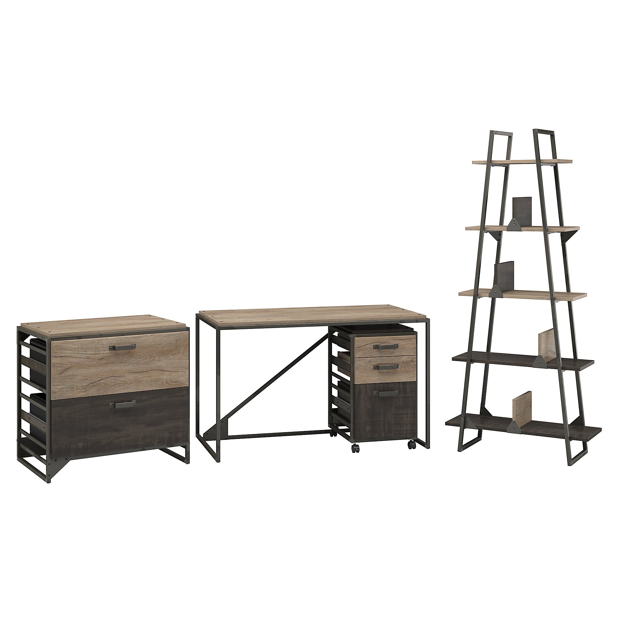 Bush Furniture Refinery 50W Industrial Desk with A Frame Bookshelf and