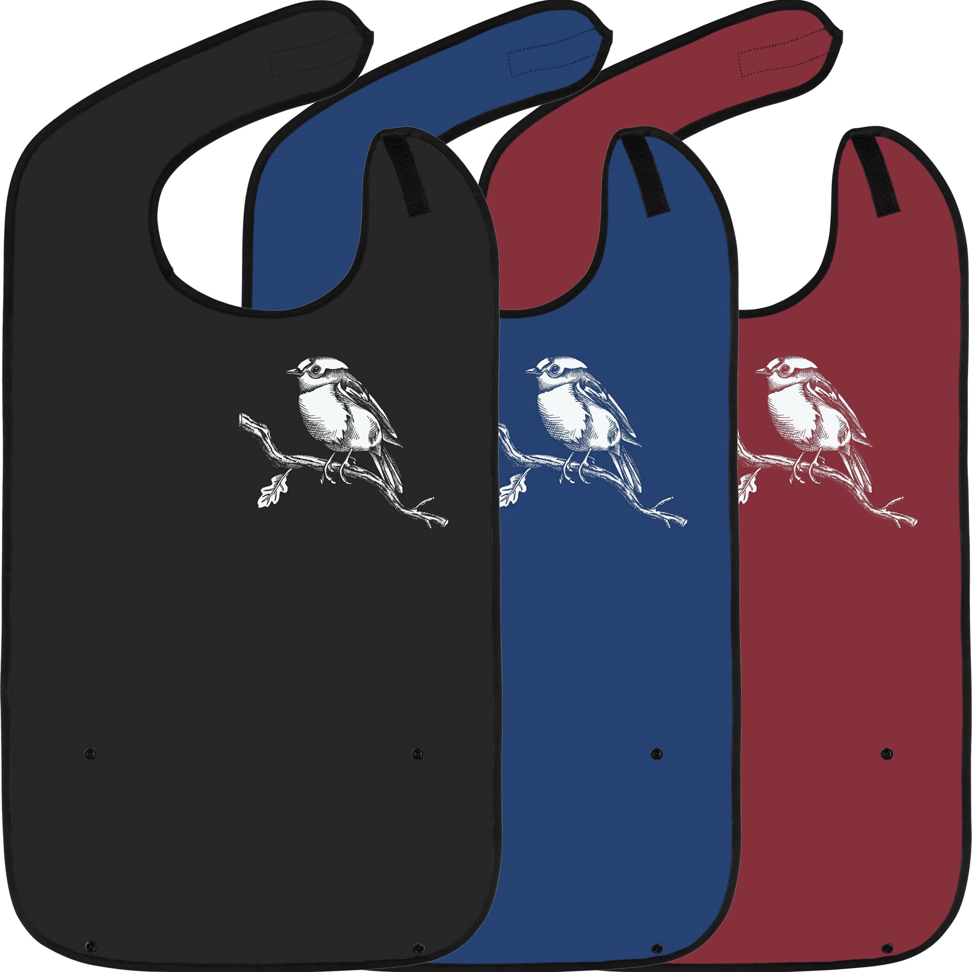 Classic Bib Designs Adult Bibs for Eating: Reusable with Crumb Catcher Pocket - For Men and Women (3 Pack)