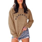 FISACE Womens Graphic Sweatshirt Crew Neck Solid Color Long Sleeve Casual Loose Letter Pullover Tops