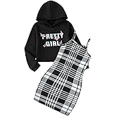 YOURUIKEY Girls 2 Piece Outfits Cami Dresses Hoodie Clothing Set Plaid Bodycon Dress Crop Top Sweatshirt Fall Winter Clothes