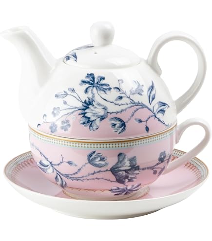 Greeny Garden Tea For One Set – Glass Teapot With Infuser & Floral Porcelain Cup, Perfect Solo Tea Time