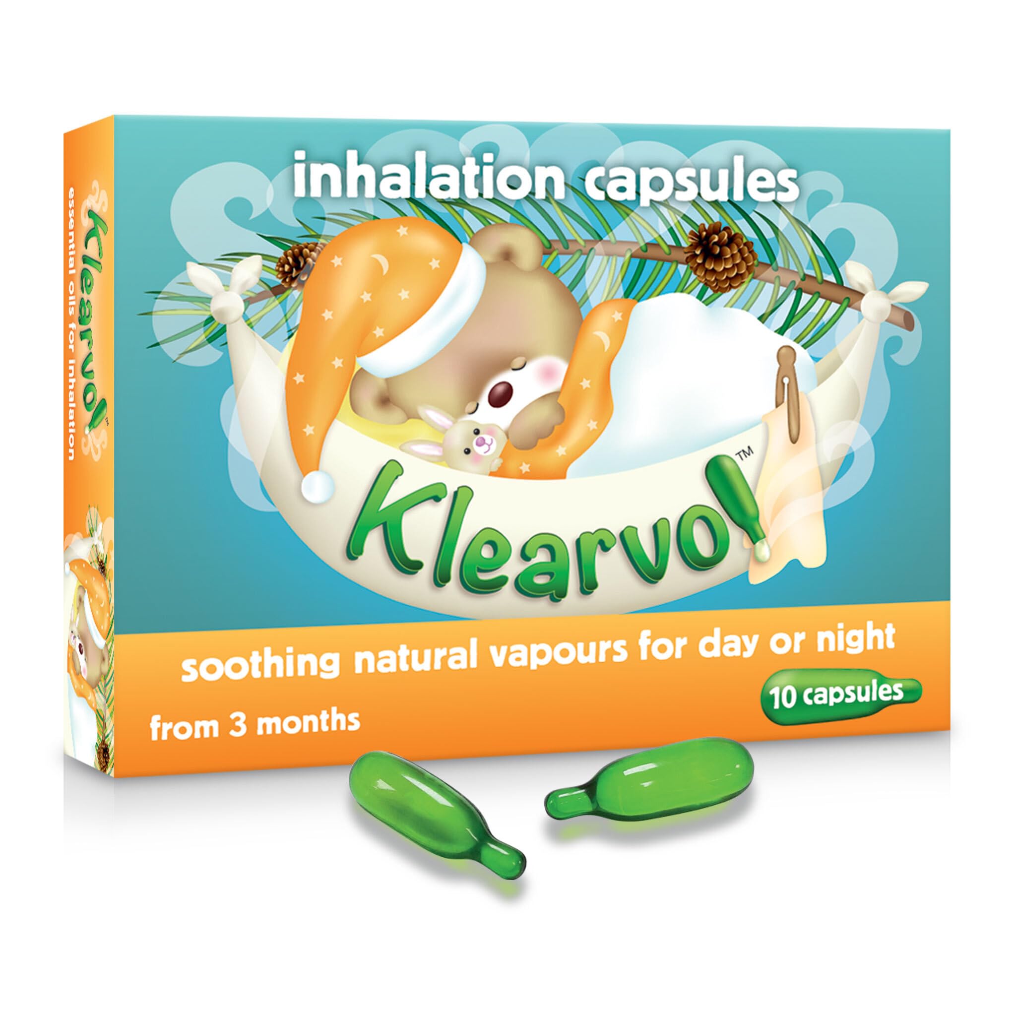 Klearvol Essential Oils Inhalation Capsules 10 Capsules (Pack of 1) – Natural Vapour Blend for Clear Breathing and Comfort – Eucalyptus, Pine & Menthol Oils - Suitable for Children of 3+ Months